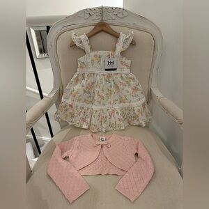 🦢 Baby 24 Month Cotton Eyelet Floral Party Dress & Pointelle Knit Cardigan NWT